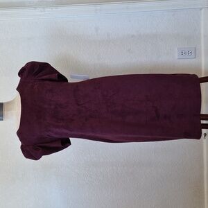 Shelby & Palmer puff short sleeve faux suede Shift Dress